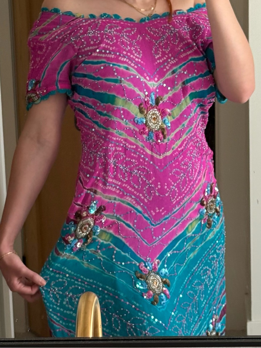 Gorgeous Silk Desi Beaded Sequin Colorful Embellished Dress Size S - Picture 2 of 11